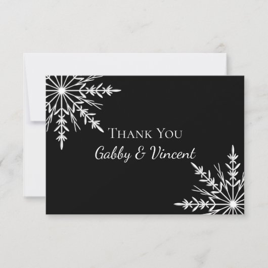 Black White Snowflakes Winter Weddenschap Bedankt Kaart (Voorkant)