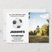 Black White Soccer Birthday Invitations met foto Kaart (Voorkant)