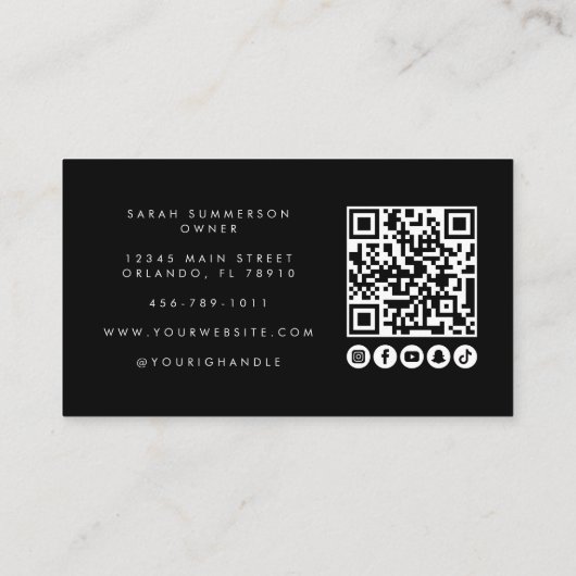 Black White Social Media QR Photo Makeup Visitekaartje (Achterkant)