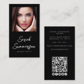 Black White Social Media QR Photo Makeup Visitekaartje (Voorkant / Achterkant)