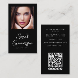 Black White Social Media QR Photo Makeup Visitekaartje