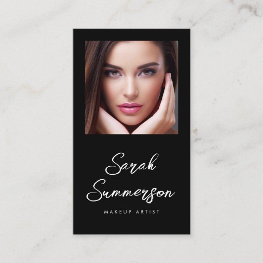 Black White Social Media QR Photo Makeup Visitekaartje (Voorkant)