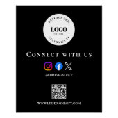 Black White Social QR code website Custom logo Perfect Poster (Voorkant)