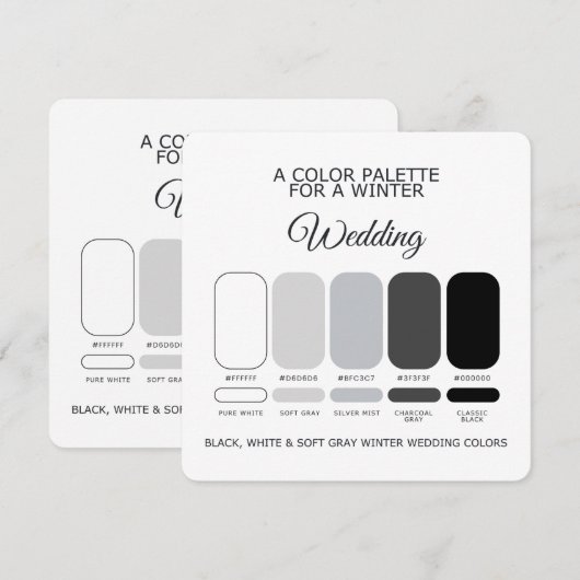 Black White Soft Gray Winter Wedding Palette Card Kaart (Voorkant / Achterkant)