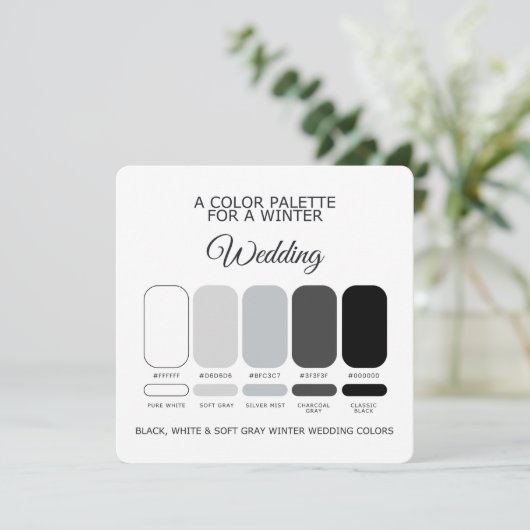Black White Soft Gray Winter Wedding Palette Card Kaart (Staand voorkant)