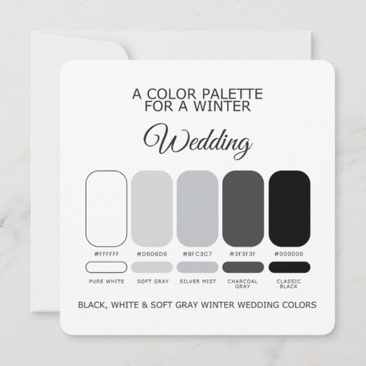 Black White Soft Gray Winter Wedding Palette Card Kaart (Achterkant)