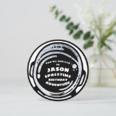 Black White Space Astronaut Birthday Invitations Kaart (Staand voorkant)