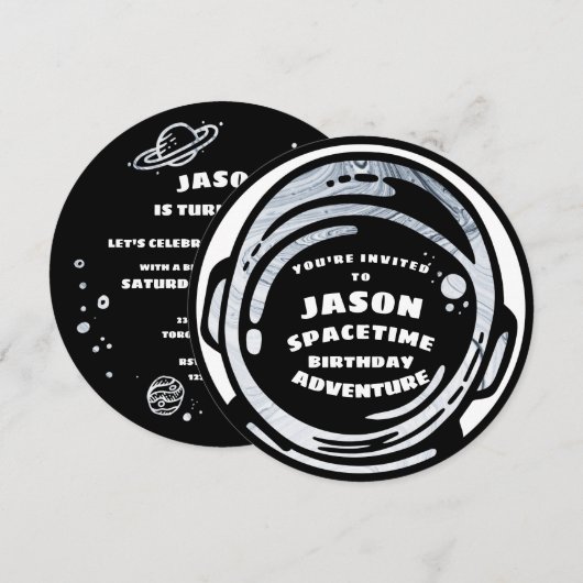 Black White Space Astronaut Birthday Invitations Kaart (Voorkant / Achterkant)