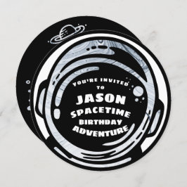Black White Space Astronaut Birthday Invitations Kaart