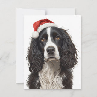 Black & White Spaniel Santa Hat Xmas Art Feestdagenkaart