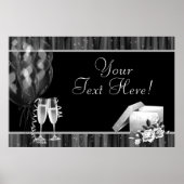 Black White Sparkles Champagne Party Banner Poster (Voorkant)