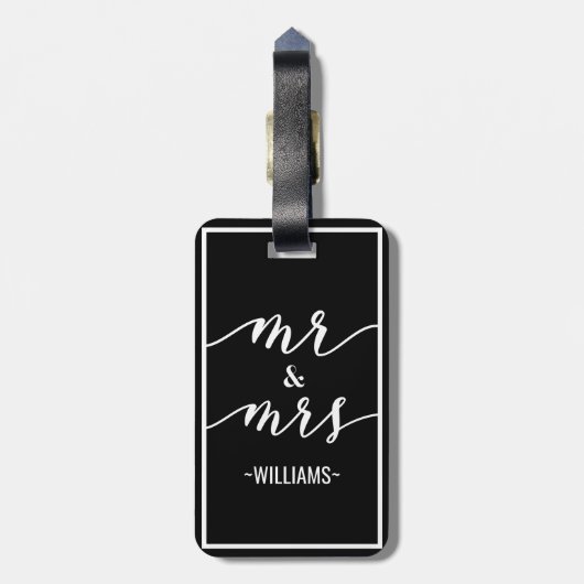 Black & White Specialized Mr & Mrs Luggage Bagagelabel (Achterkant verticaal)