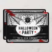 Black & White Spider Web Halloween Party Uitnodige Kaart (Voorkant / Achterkant)
