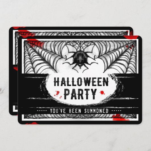 Black & White Spider Web Halloween Party Uitnodige Kaart (Voorkant / Achterkant)