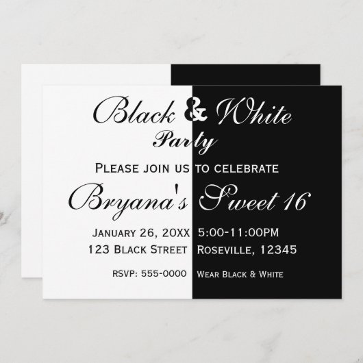 Black & White Split Uitnodiging voor een Halve Ver (Voorkant / Achterkant)
