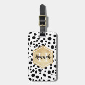 Black White Spots Pattern Gold Monogram Bagagelabel (Voorkant verticaal)