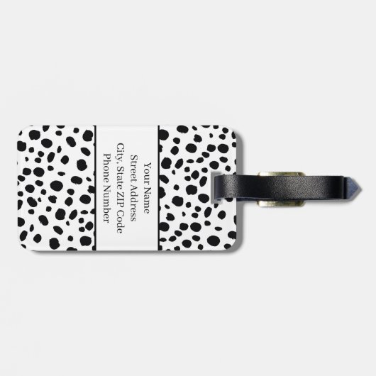 Black White Spots Pattern Gold Monogram Bagagelabel (Achterkant horizontaal)