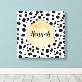 Black White Spots Pattern Gold Monogram Canvas Afdruk (Insitu (Houten vloer))