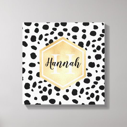 Black White Spots Pattern Gold Monogram Canvas Afdruk (Voorkant)