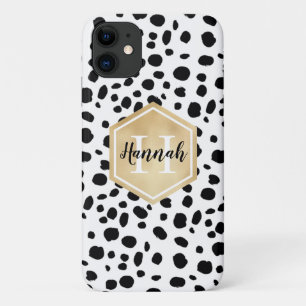 Black White Spots Pattern Gold Monogram Case-Mate iPhone Case