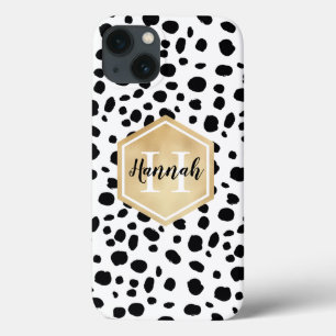 Black White Spots Pattern Gold Monogram Case-Mate iPhone Case