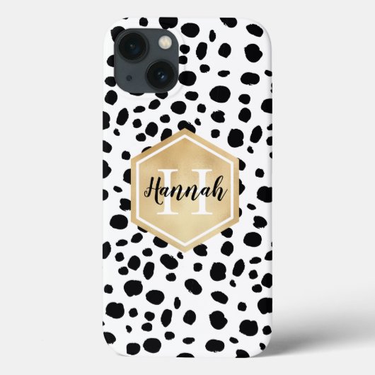 Black White Spots Pattern Gold Monogram Case-Mate iPhone Case (Achterkant)