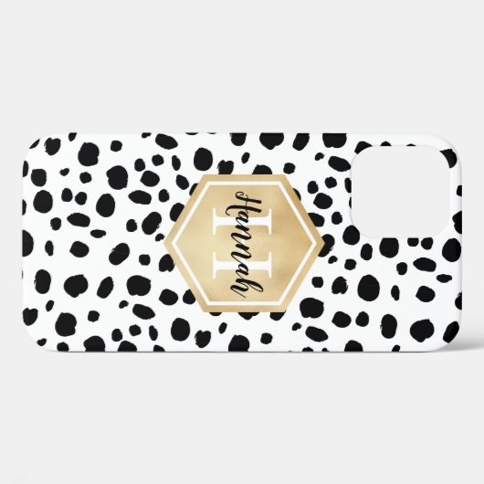 Black White Spots Pattern Gold Monogram Case-Mate iPhone Case (Achterkant (horizontaal))