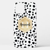 Black White Spots Pattern Gold Monogram Case-Mate iPhone Case (Achterkant)