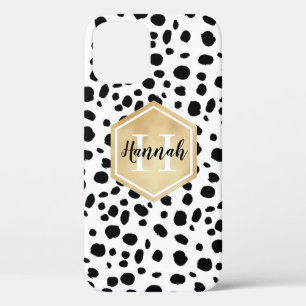 Black White Spots Pattern Gold Monogram Case-Mate iPhone Case