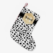 Black White Spots Pattern Gold Monogram Kleine Kerstsok (Voorkant (Hangend))