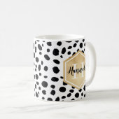 Black White Spots Pattern Gold Monogram Koffiemok (Voorkant rechts)