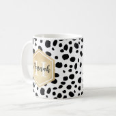 Black White Spots Pattern Gold Monogram Koffiemok (Voorkant links)