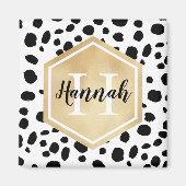 Black White Spots Pattern Gold Monogram Magneet (Voorkant)