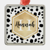 Black White Spots Pattern Gold Monogram Metalen Ornament (Voorkant)