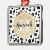 Black White Spots Pattern Gold Monogram Metalen Ornament (Links)