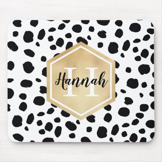 Black White Spots Pattern Gold Monogram Muismat (Voorkant)