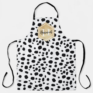 Black White Spots Pattern Gold Monogram Schort