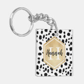 Black White Spots Pattern Gold Monogram Sleutelhanger (Voorkant Links)