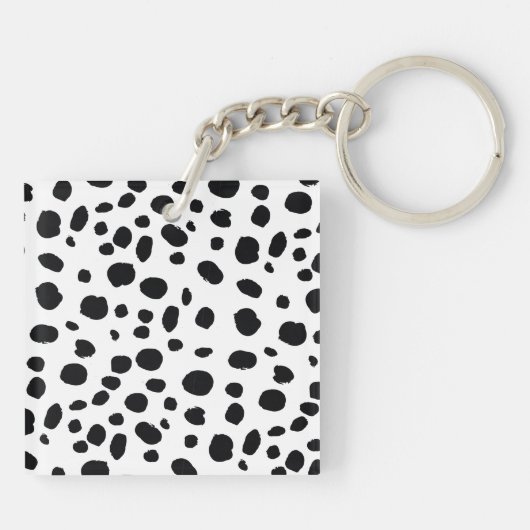 Black White Spots Pattern Gold Monogram Sleutelhanger (Achterkant)