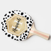 Black White Spots Pattern Gold Monogram Tafeltennisbatje (Zijkant)