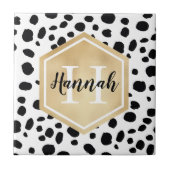 Black White Spots Pattern Gold Monogram Tegeltje (Voorkant)