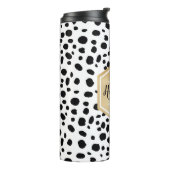 Black White Spots Pattern Gold Monogram Thermosbeker (Gedraaid links)