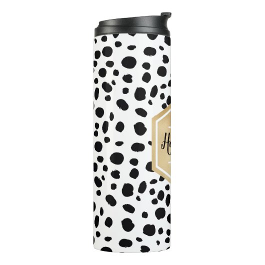 Black White Spots Pattern Gold Monogram Thermosbeker (Gedraaid links)
