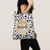 Black White Spots Pattern Gold Monogram Tote Bag (Dichtbij)
