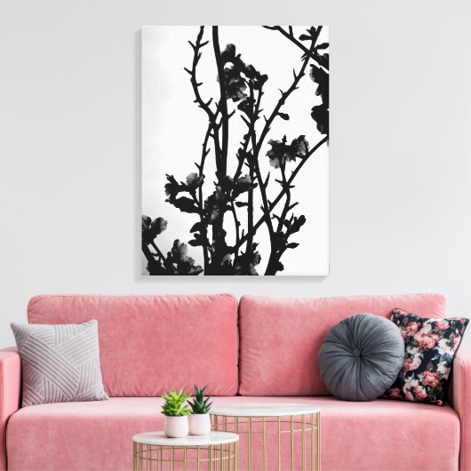 Black White Spring Almond Tree Floral Art Graphic Canvas Afdruk (Insitu (Woonkamer))