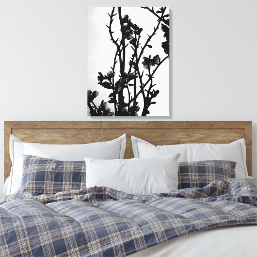 Black White Spring Almond Tree Floral Art Graphic Canvas Afdruk (Insitu (Slaapkamer))