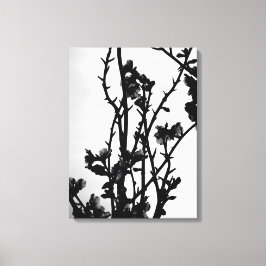Black White Spring Almond Tree Floral Art Graphic Canvas Afdruk