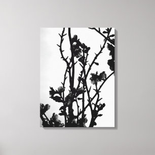 Black White Spring Almond Tree Floral Art Graphic Canvas Afdruk
