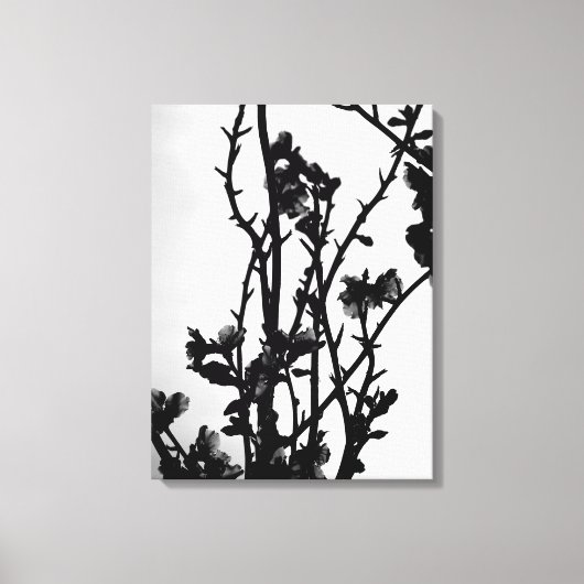 Black White Spring Almond Tree Floral Art Graphic Canvas Afdruk (Voorkant)