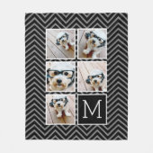 Black White Square 5 Photo Collage Monogram Fleece Deken (Voorkant)